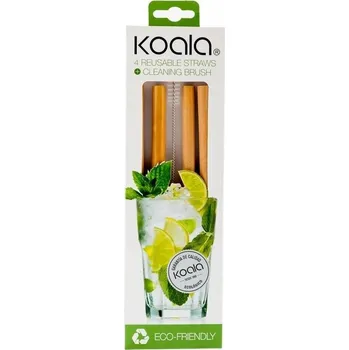 KOALA Bambusové slámky/brčka rovné s čistítkem 4 kusy