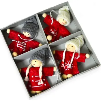 LAALU Vánoční ozdoby - postavičky v kabátku, 8 cm, 4 ks