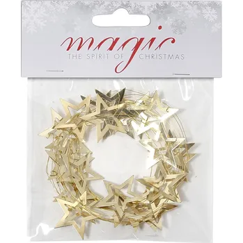 LAALU Vánoční ozdoby - řetěz, zlatý s hvězdičkami, 2 m