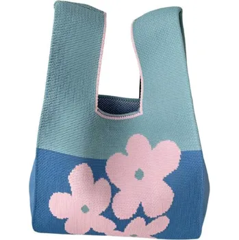 Kabelka ANNAM Tote bag modrá růžové květy 34 × 20 cm