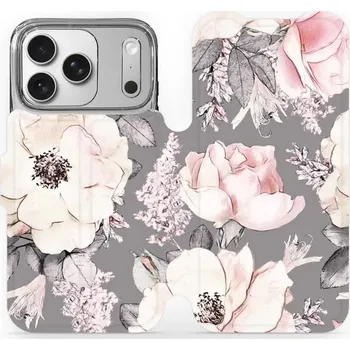 Mobiwear Flip pouzdro pro Apple iPhone 17 Pro květy na šedé