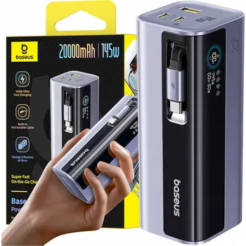 Powerbanka Powerbank Baseus EnerGeek GR11 20000mAh 145W s vestavěným USB-C kabelem, šedý