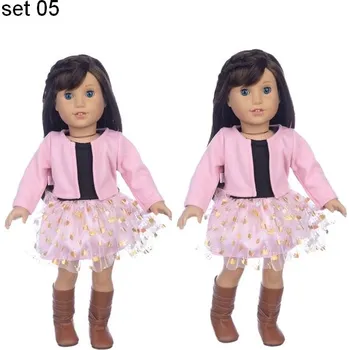 Doplněk pro panenku Sety oblečků pro Baby Born a American girl Set: set 05 - černo-růžové šaty + růžový kabátek
