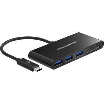USB hub AlzaPower USB hub USB-C (M) na 3× USB-A 3.0 (F) a Card Reader černý