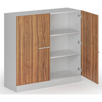 Policová skříň Kovová spisová skříň s&nbsp;dřevěnými dveřmi, demontovaná, 1150 x 1200 x 400 mm, ořech