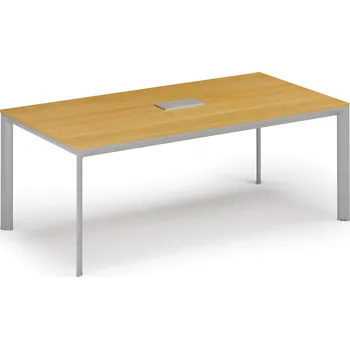 Kancelářská sestava Jednací stůl PRIMO INVITATION, 200x100 cm, buk + stolní zásuvka TYP VI, stříbrná