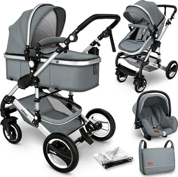 Kočárek Kiduku Kombinovaný kočárek 3v1 šedý