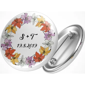 Svatební placka květy v kruhu Průměr placky: 25 mm