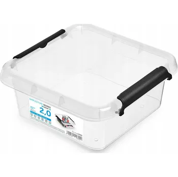 Úložný box Krabička MOXOM s víkem, plast, 2,000 l, bezbarvý/černý