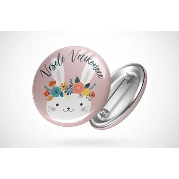 Velikonoční placka zajíc s květinovou korunou Průměr placky: 25 mm