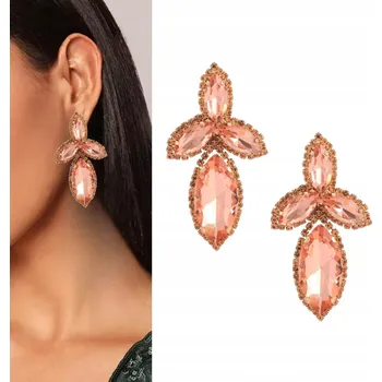 Náušnice Zlaté lososové náušnice broskvové světle velké křišťály společenské TREND