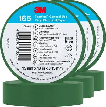 3M Izolační páska Temflex 165, rozměr 15 mm x 10 m x 0,15 mm, barva zelená, 3 ks