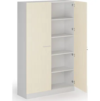 Policová skříň Kovová spisová skříň s dřevěnými dveřmi, demontovaná, 1950 x 1200 x 400 mm, bříza