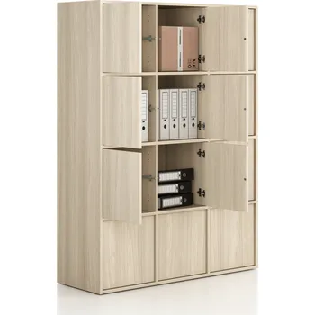 Kancelářská sestava Kancelářská skříň FRAME, 12x dveře, 1299 x 450 x 1735 mm, PUSH-lock, dub přírodní
