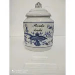 Cibulák dóza na poživatiny s víčkem a nápisem Mouka hrubá český porcelán Dubí