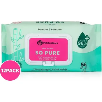 Dětský vlhčený ubrousek PETITE&MARS So Pure bambusové bioodbouratelné 12 × 56 ks