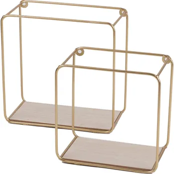 police DOCHTMANN Sada 2 ks nástěnná police kov-dřevo, zlatá