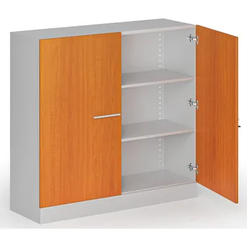 Policová skříň Kovová spisová skříň s&nbsp;dřevěnými dveřmi, demontovaná, 1150 x 1200 x 400 mm, třešeň
