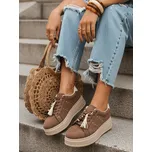 Dstreet Dámské tenisky semišové z frędzlami na platformě ZY1413 Barva: Hnědá, Velikost: 36