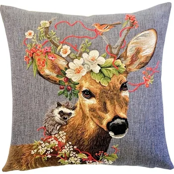 Povlečení Home of Christmas Gobelínový povlak 45 × 45 cm, Jelen s květinovým dekorem šedý
