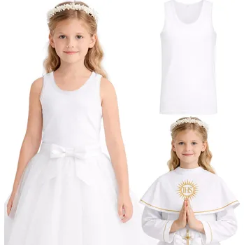 Dívčí tílko Dívčí bavlněné tílko ke svatému přijímání, široká ramínka, bílé, velikost 146