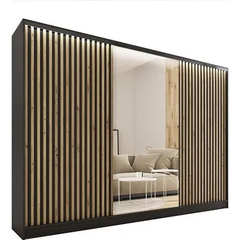 Šatní skříň Nejlevnější nábytek Insular 3D 280 se zrcadlem - černý mat/dub artisan