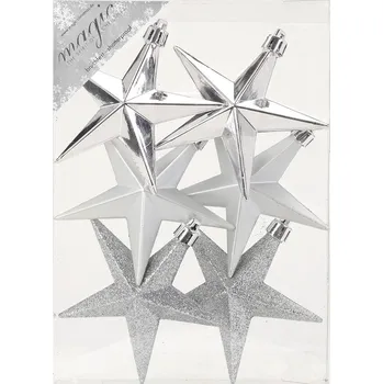 LAALU Vánoční ozdoby - hvězdičky, stříbrné, 9 cm, 6 ks