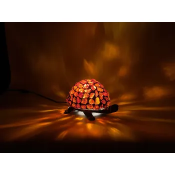 Stojací lampa Lampa Želva Tiffany s jantarem Mix, vitrážová 1480g, Noční lampa jantar