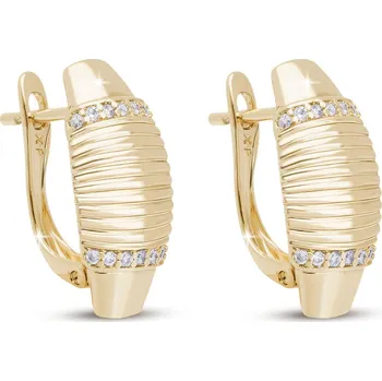Náušnice Biju Pozlacené náušnice 14K, žebrované se zirkony 1003242