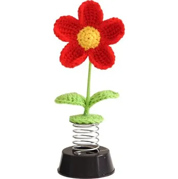 umělá květina ANNAM Háčkovaná kytka na pružině Malé červené květy hotové, 5 × 15 cm