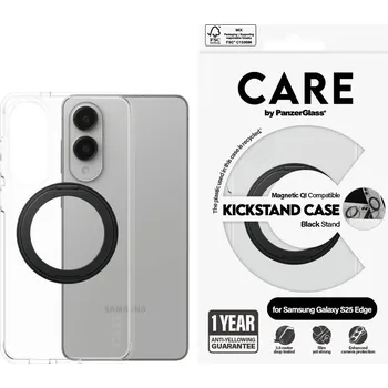 Pouzdro na mobilní telefon PanzerGlass CARE kryt Samsung Galaxy S25 Edge čirý/černý Kickstand QI