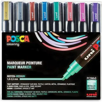 UNI PAINT Posca PC-5M 1.8 - 2.5 mm, metalické - sada 8 ks