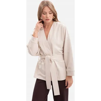 Dámské sako DÁMSKÉ SAKO SAKO PŘEHOZ ZAVAZOVACÍ PÁSEK BÉŽOVÉ 36/38 S/M