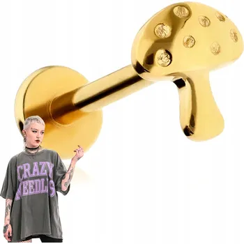 Piercing Titanový piercing labreta hříbek muchomůrka zlatý helix conch lalůček 1,2/8
