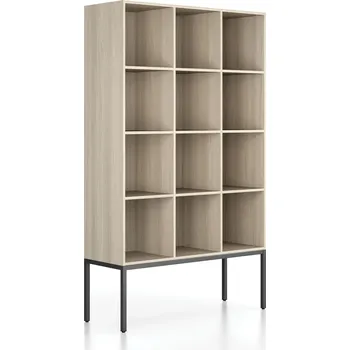 Kancelářská sestava Regál FRAME, s černou podnoží, 1299 x 450 x 2185 mm, dub přírodní