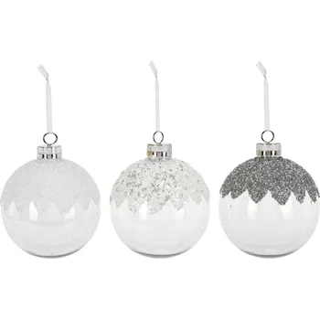 LAALU Vánoční ozdoby - koule, čiré s flitry, průměr 20 cm, 3 ks