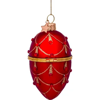 Vánoční dekorace LAALU Vánoční ozdoby - vejce, červeno/zlaté, 10 cm