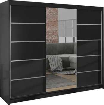 Šatní skříň Nejlevnější nábytek Hardy VI se zrcadlem - černá