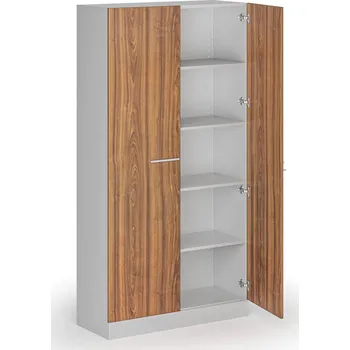 Policová skříň Kovová spisová skříň s dřevěnými dveřmi, demontovaná, 1950 x 1000 x 400 mm, ořech