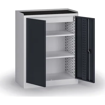 Policová dílenská skříň 2-dveřová, 2 police + 1 zásuvka, 1180 × 950 × 500 mm, grafitové dveře