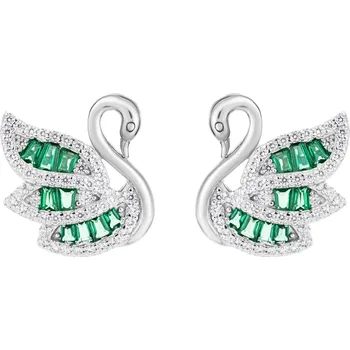 Náušnice Preciosa Stříbrné náušnice Sparkling Swan, labuť s kubickou zirkonií, zelené (Ag925/1000, 2,64 g)