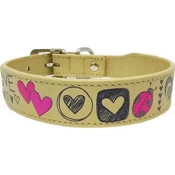 Obojek pro psa Anadi Kožený obojek Love pro malé až střední psy, safari béžový, 2, 8 cm × 30 - 36 cm