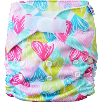 Plenkové kalhoty GaGa's Látková plena All in One Srdíčka na suchý zip