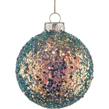 Vánoční ozdoba Butlers HANG ON Vánoční koule flitry 8 cm - zelená