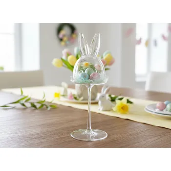 Velikonoční dekorace Velikonoční skleněná mísa LITTLE I. s víkem králičí ouška 12x33 cm 845098