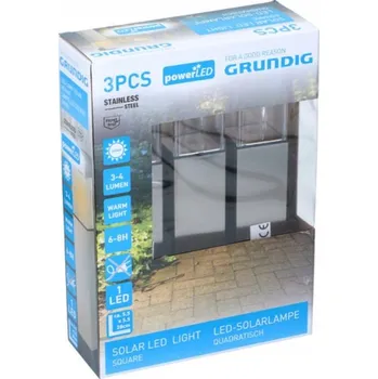 Venkovní osvětlení Solární Lampa Grundig 3 LED diody Nerezová Ocel Čtverec stříbrná