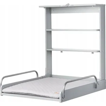 přebalovací pult a komoda Roba Skládací přebalovací pult na zeď s přebalovací podložkou a poličkami, šedý