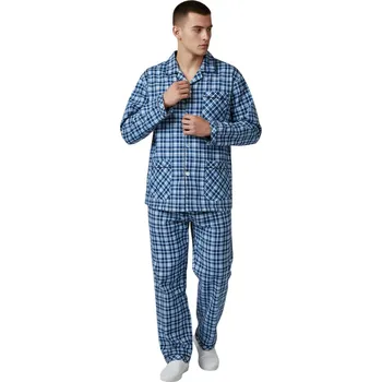 Pánské pyžamo C-Lemon Pánské modré flanelové pyžamo s dlouhým rukávem Barva: Modrá, Velikost: M