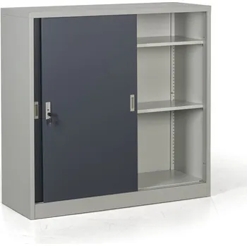 Policová skříň Kovová skříň s posuvnými dveřmi, 2 police, 1200 x 1200 x 450 mm, tmavě šedá