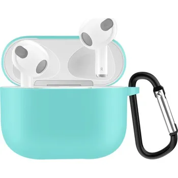 Pouzdro na mobilní telefon Ochranný silikonový obal s karabinou pro AirPods 3 - tyrkysový